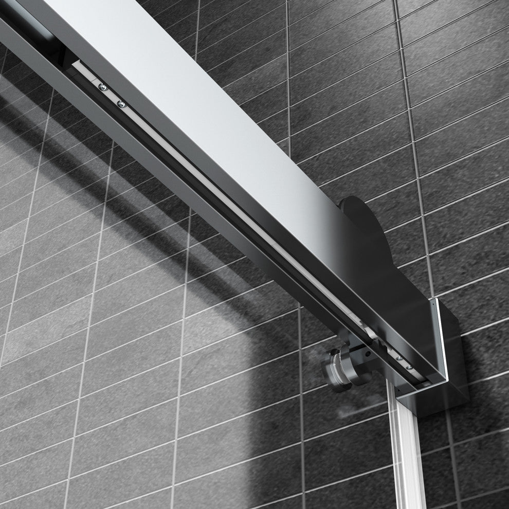 60 in. W x 76 in. H Single Sliding Frameless Shower Door With Buffer, Matte Black