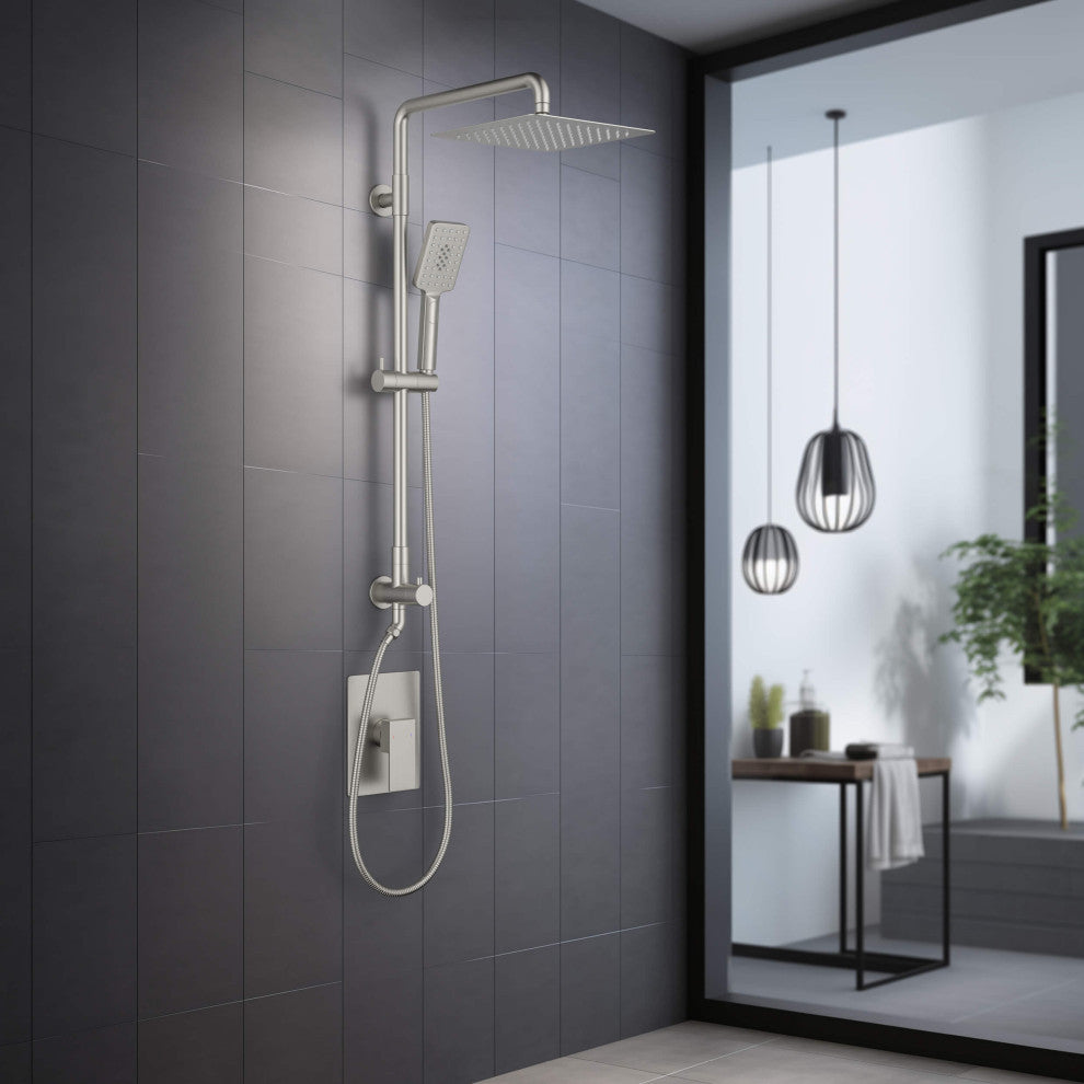 Cube 2-Function Shower Column, Rough, Valve, Brushed Nickel
