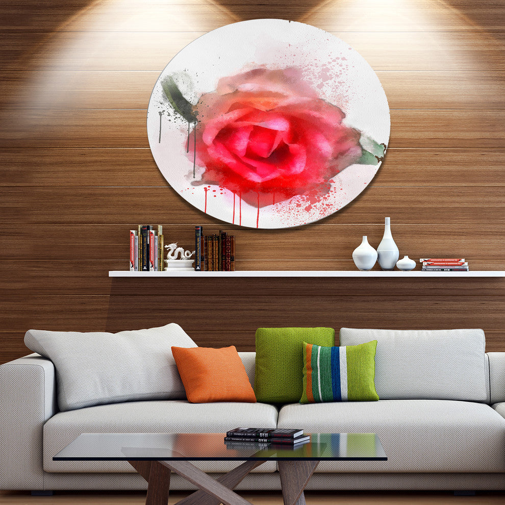 Beautiful Red Rose Watercolor, Flower Large Disc Metal Wall Art, 23"