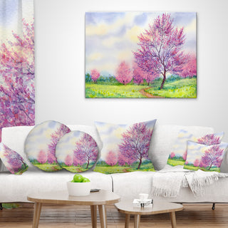 Purple Spring Landscape Floral Throw Pillow, 16"x16"