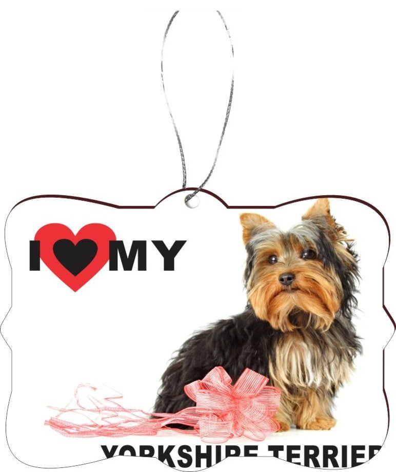 I Love My Pink Bow Yorkshire Terrier Dog Rectangle Christmas Tree Ornament