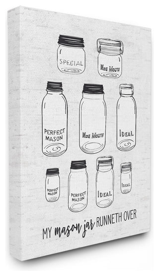 My Mason Jar Runneth Over Illustrations Subtle Birch Typography Canvas, 16"x20"