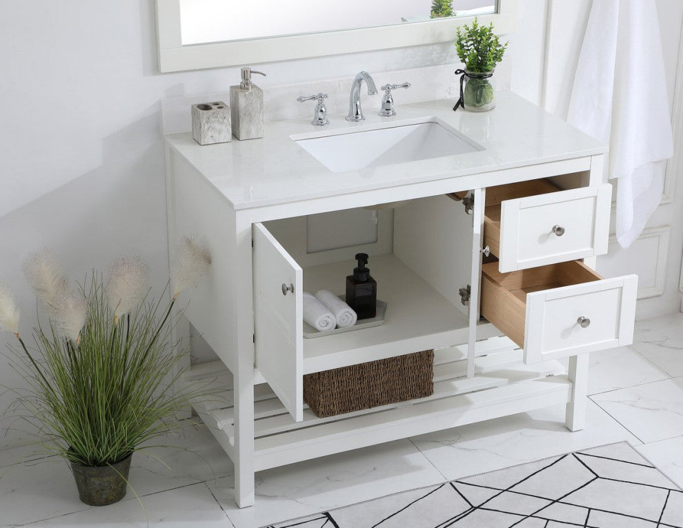 Tobias 42" Single Bathroom Vanity, White With Backsplash