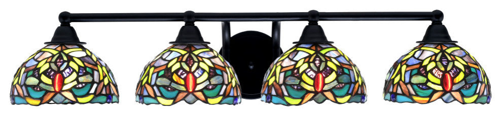 Paramount 4-Light Bath Bar, Matte Black, 7" Kaleidoscope Art Glass