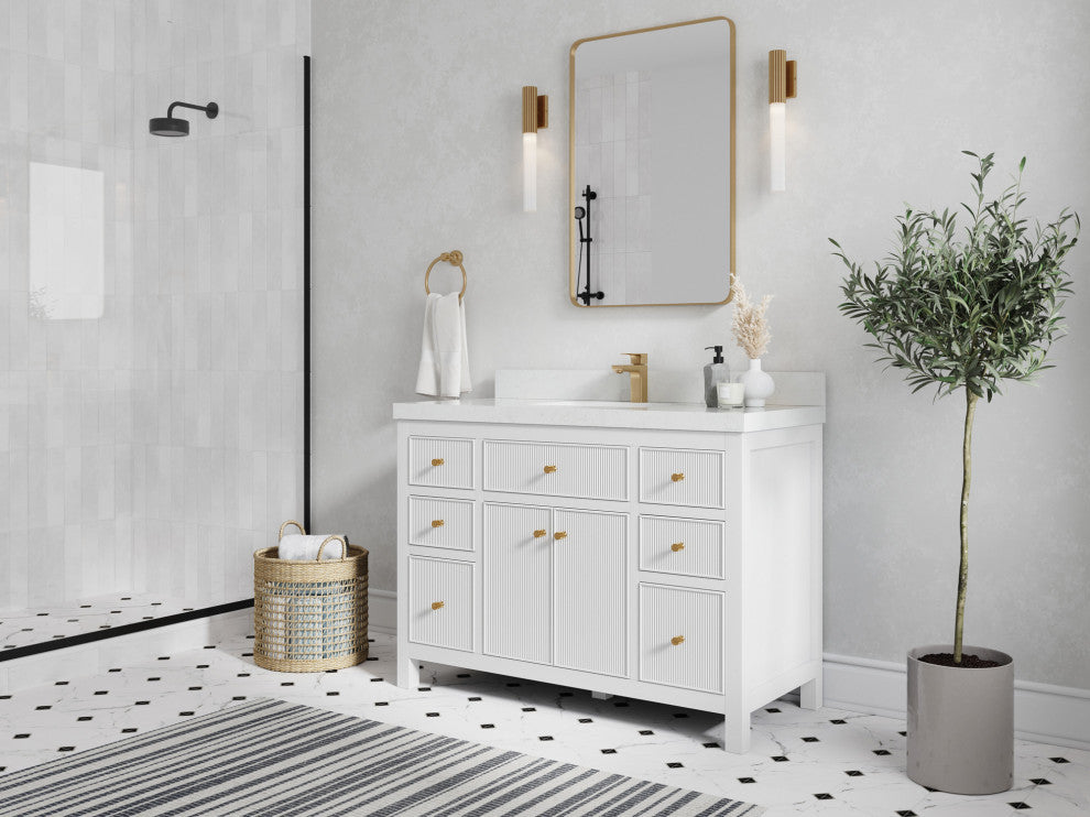 Sonoma 48 Single Sink Reeded Bath Vanity in White 2" White Quartz