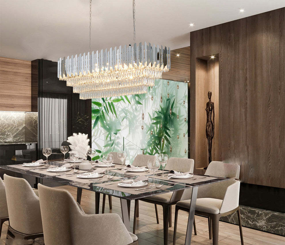 14-Light Chrome Stainless Steel Chandelier With Clear Crystal