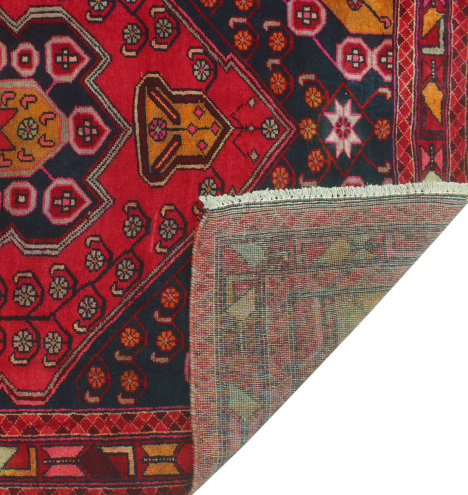 Fine Vintage Distressed Melek Red/Navy Runner, 4'3x9'11