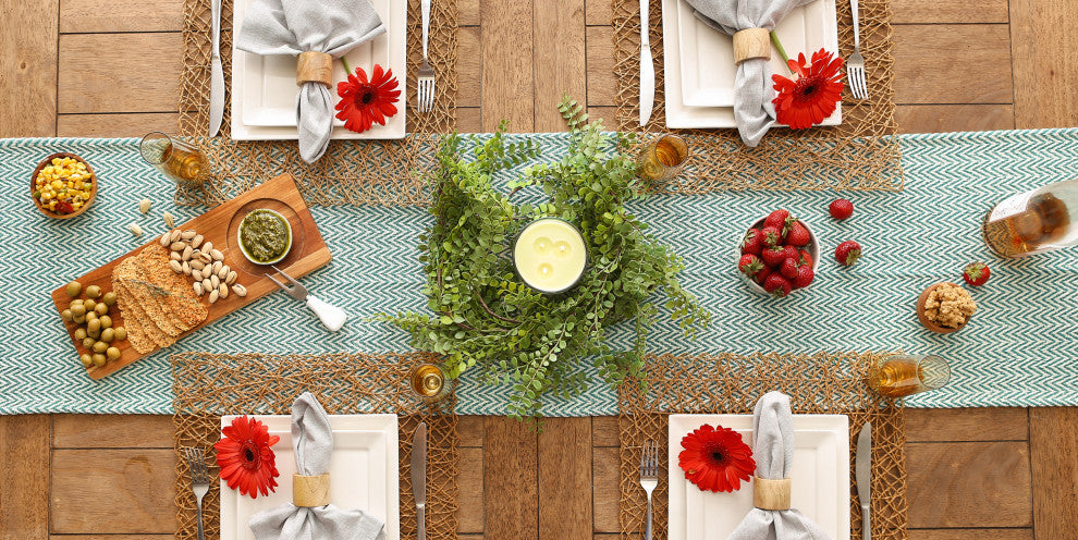 Teal Chevron Handloom Table Runner 15x72