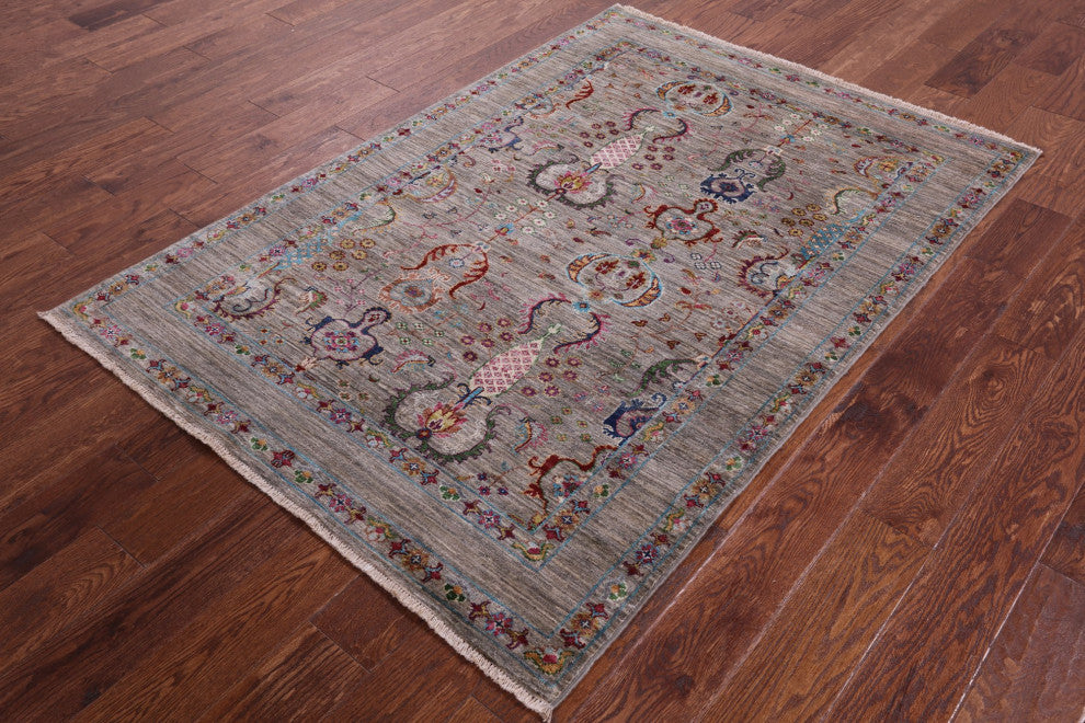 4' 1" X 6' 0" Hand Knotted Persian Tabriz Wool Rug Q9913