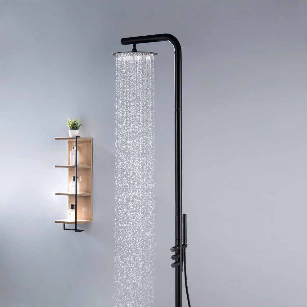 84.65" H Brass Free Standing Outdoor Shower, Matte Black