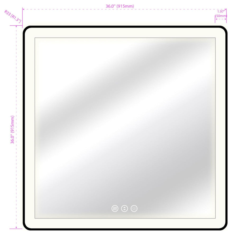 Dyconn Faucet M22 Black Frame Wall Mounted LED Bathroom Vanity Mirror, 3636
