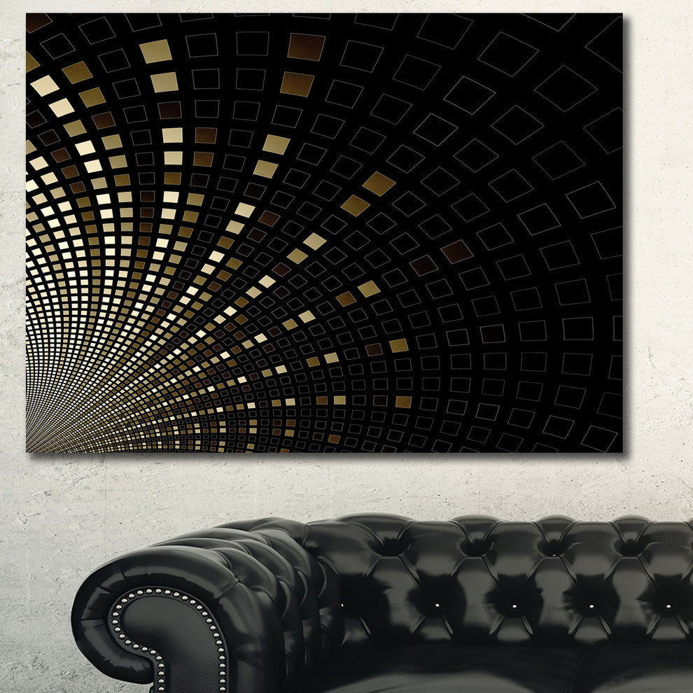 Gold Square Pixel Mosaic on Black, Abstract Art on Canvas, 40x30