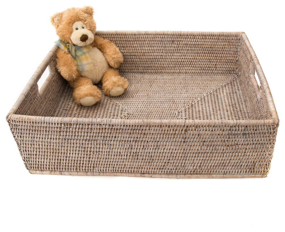 Artifacts Rattan™ Rectangular Basket with Cutout Handles, White Wash, 20"x16"x6"