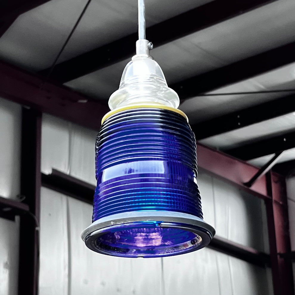 Runway Light Pendant Brass Ring Insulator Bell Cap, Cobalt Blue