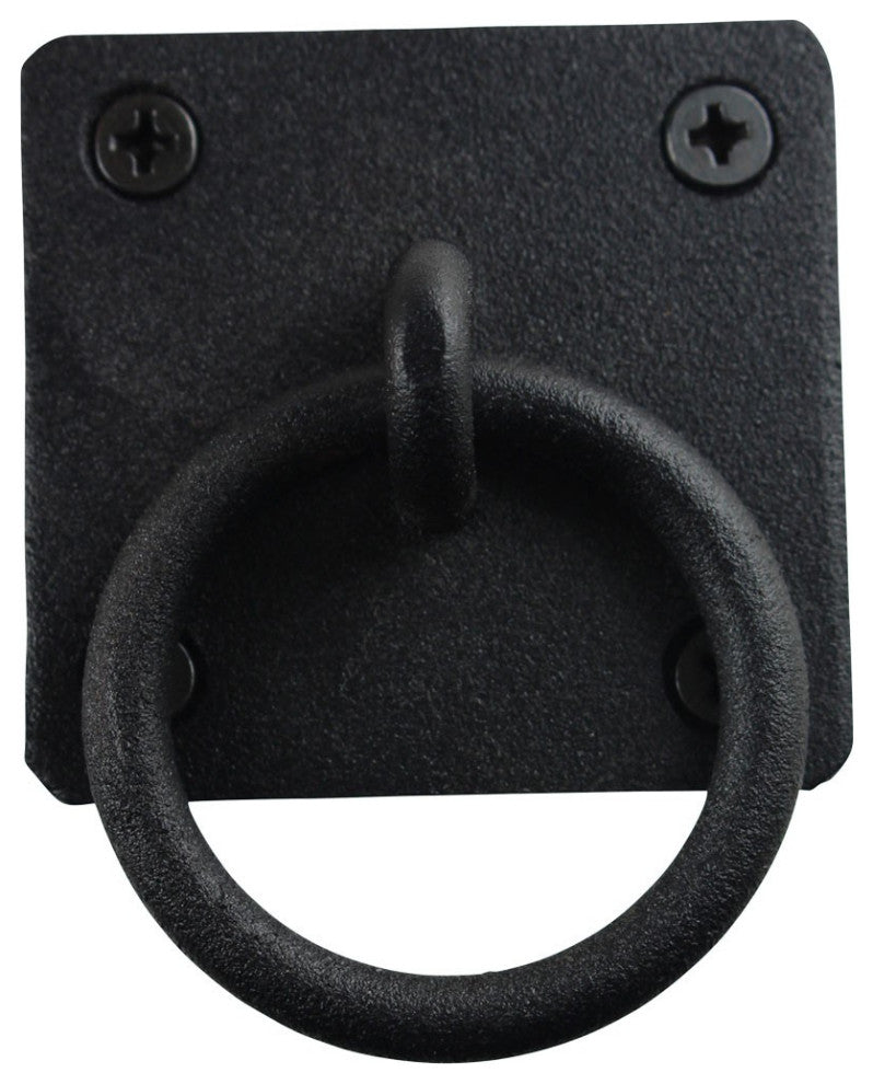 Renovators Supply 2 Pack Black Cast Iron Ring Cabinet pull Square Backplate Pull
