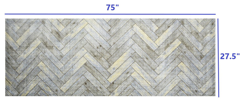2' x 6' Rustic Gray Herringbone Washable Runner Rug