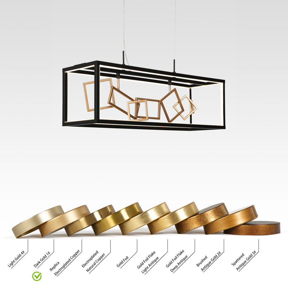 LNC Safranner LED 8-Light 28" Modern Rectangle Chandeliers, Black/Gold