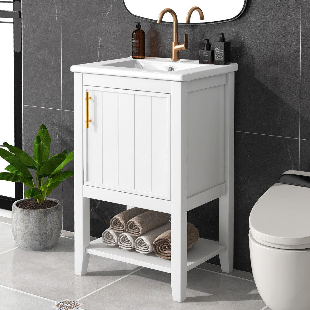 TATEUS 20" Bathroom Vanity With Sink, Bathroom Cabinet, White