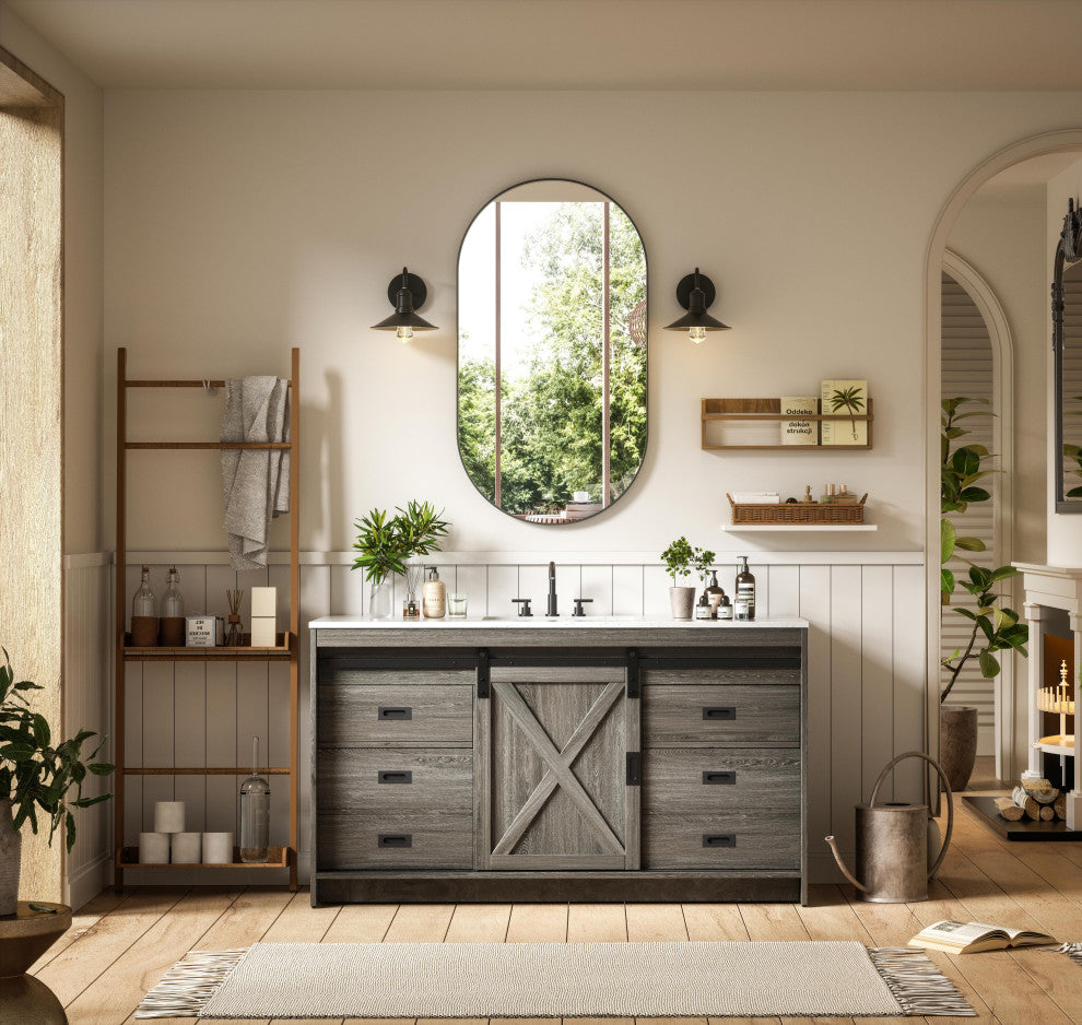Home Living 60" Single Bathroom Vanity, Rustic Grey