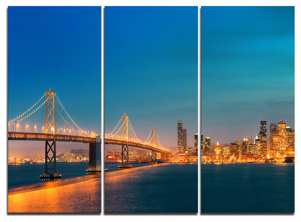 "Illuminated San Francisco Skyline" Metal Wall Art, 3 Panels, 36"x28"