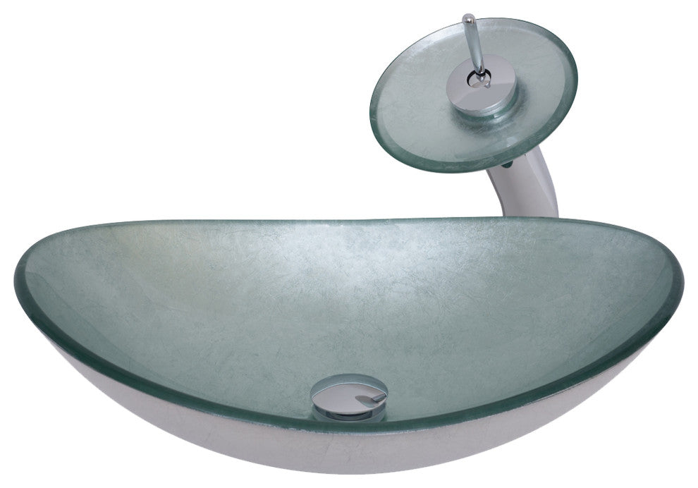 Argento Slipper Silver Foiled Glass Vessel Bath Sink Combo with Faucet and Drain, Brushed Nickel