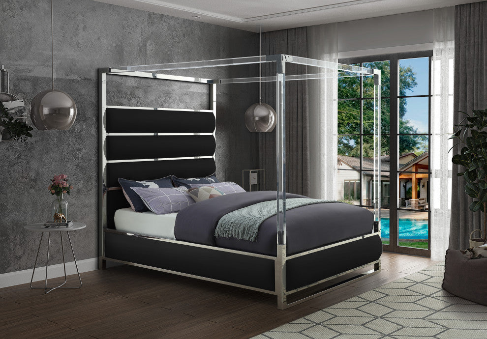 Encore Faux Leather Bed, Black, King