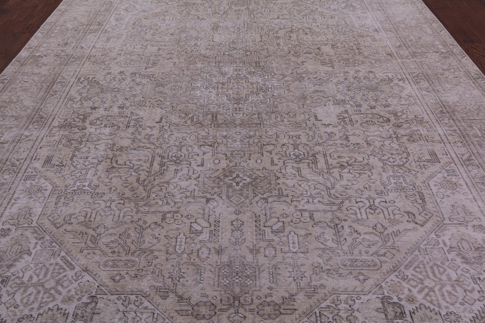 9' 5" X 11' 10" Handmade Persian Vintage White Wash Rug Q4653