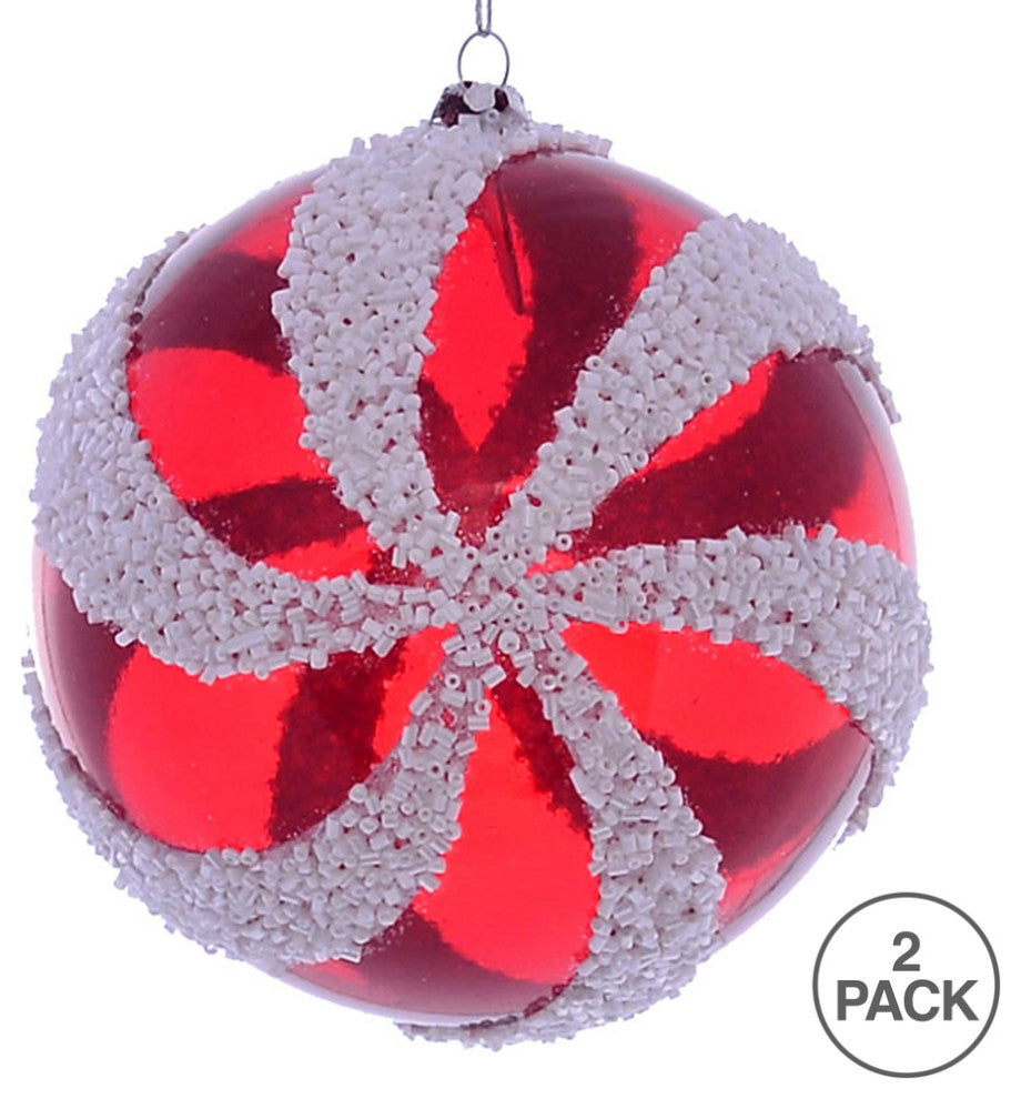 Vickerman Mc190312 4.75" Red And White Swirl Ball Ornament, 2 Per Bag