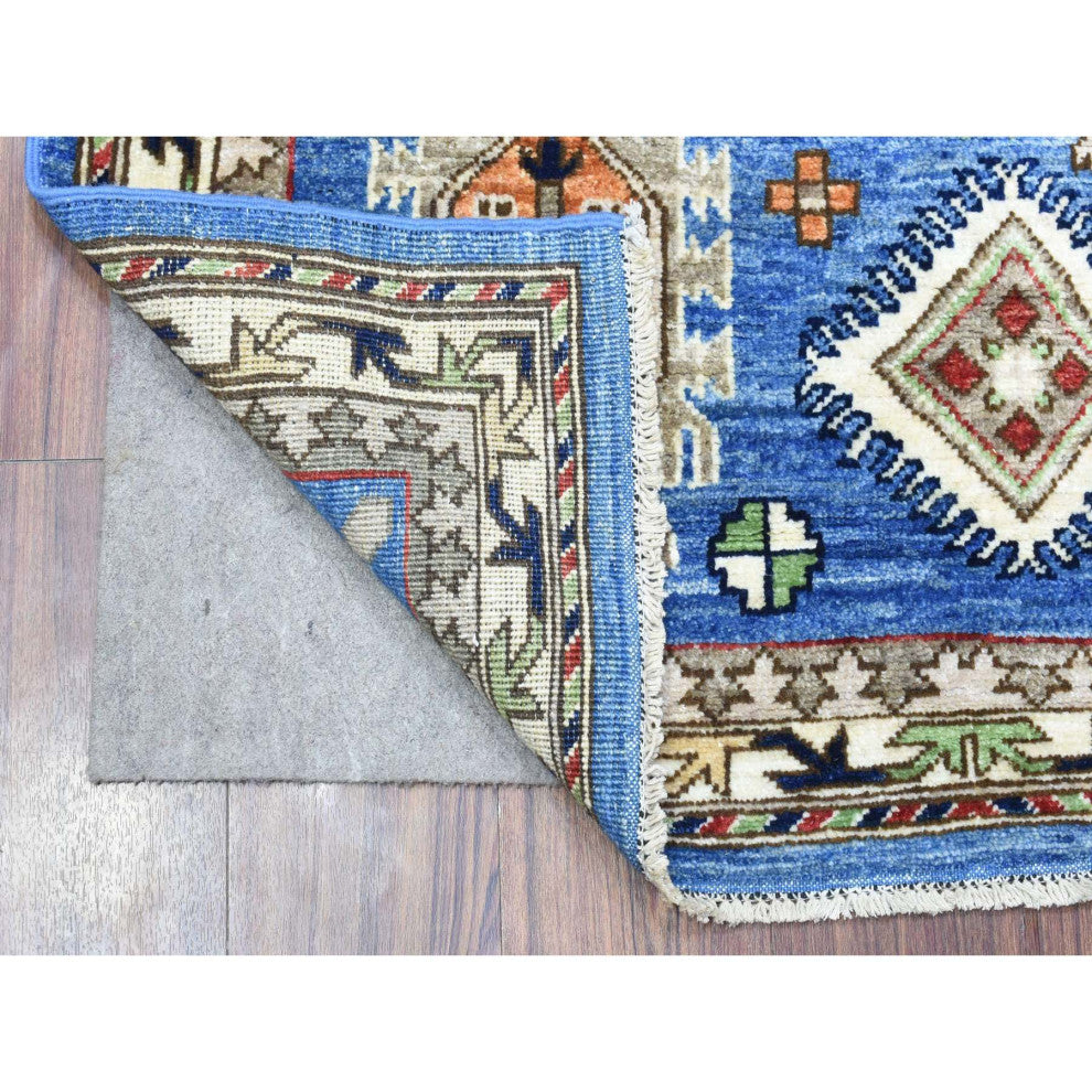 Light Blue, Hand Knotted Afghan Ersari, Pure Wool Oriental Rug, 3'7"x5'4"