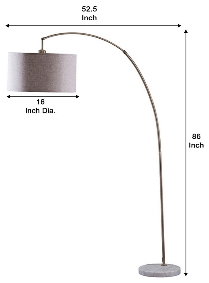 Benzara BM240433 Floor Lamp With Curved Metal Frame and Drum Shade, Antique Gold