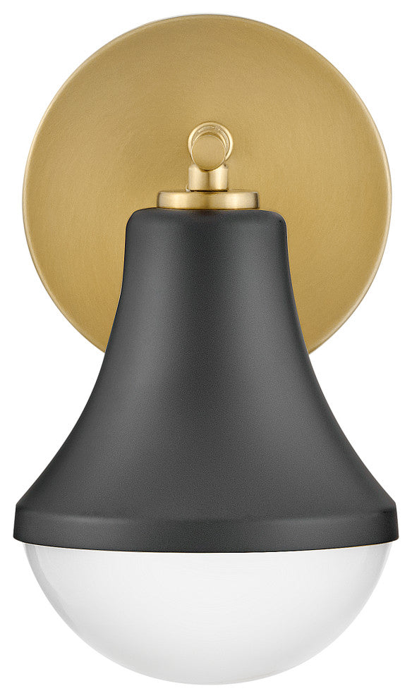 Lark Haddie 9" Modern Bath Sconce, Black + Lacquered Brass