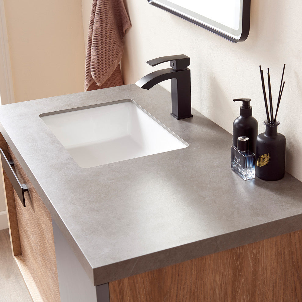 Carcastillo Bath Vanity, Oak With Sintered Stone Top, 40", With Mirror