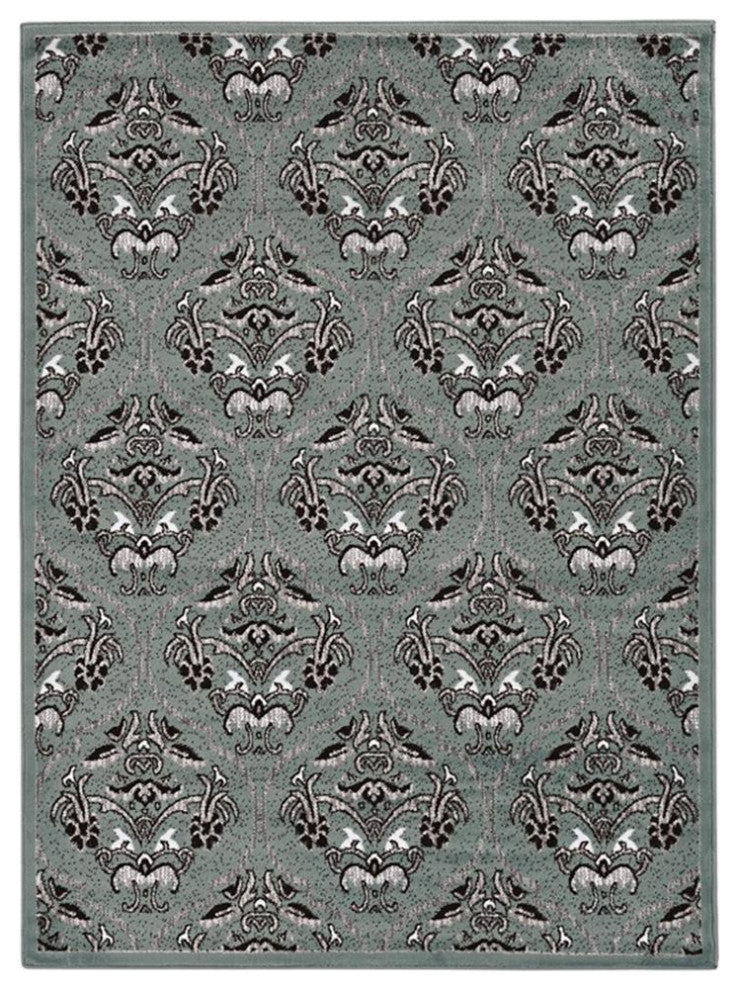 Linon Elegance England Power Loomed Polypropylene 5'x7'3" Rug in Turquoise Blue
