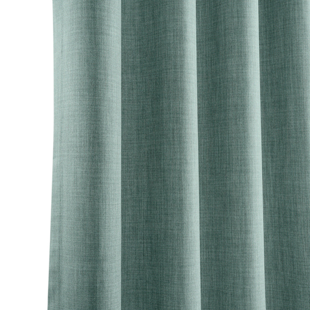 Faux Linen Grommet Room Darkening Curtain Single Panel, Sea Thistle, 50w X 120l