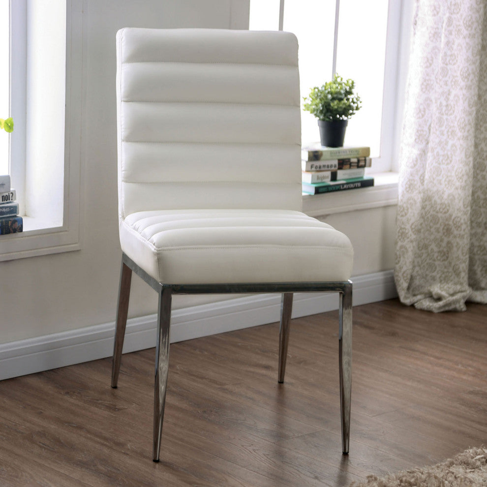 Leatherette And Metal Side Chair, White