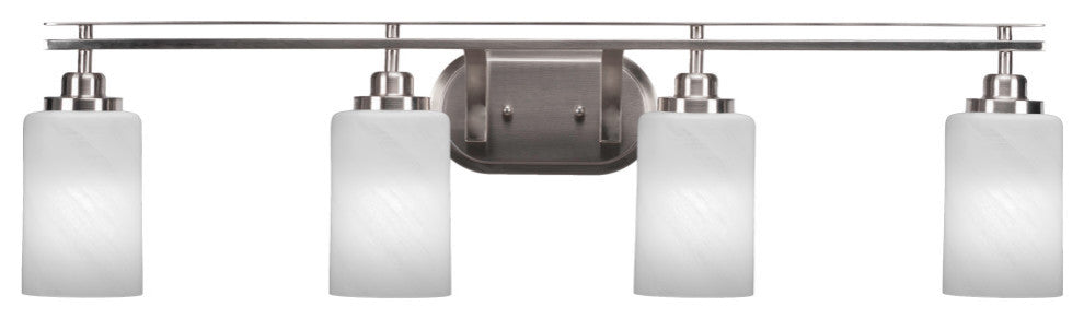 Odyssey 4 Light Bath Bar In Brushed Nickel Finish With 4" White Marble Glass