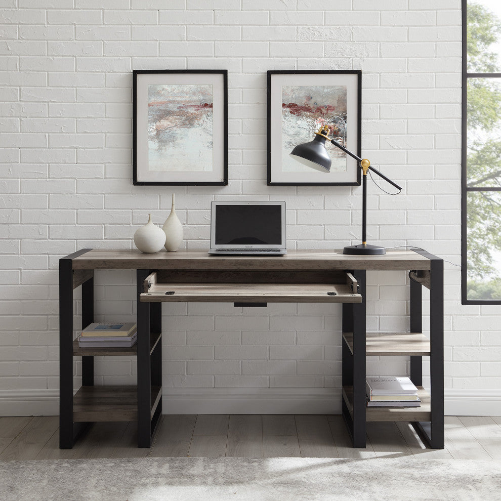 60" Wood Computer Desk, Gray Wash