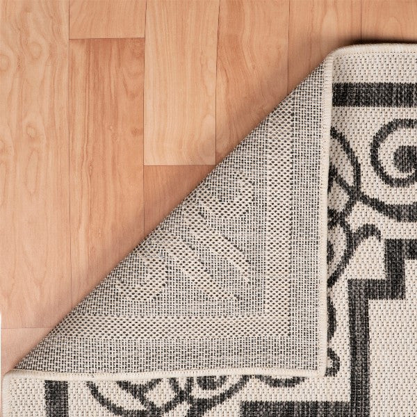 5" x 7" Gray Ornate Border Indoor Outdoor Area Rug