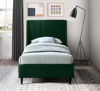 Eva Velvet Upholstered Bed, Green, Twin
