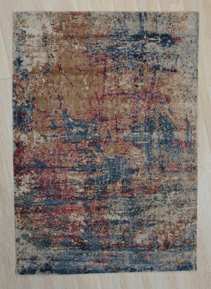 EORC Gold/Dark Teal Hand Crafted Wool and Viscose Hand Crafted Rug 5'x8'