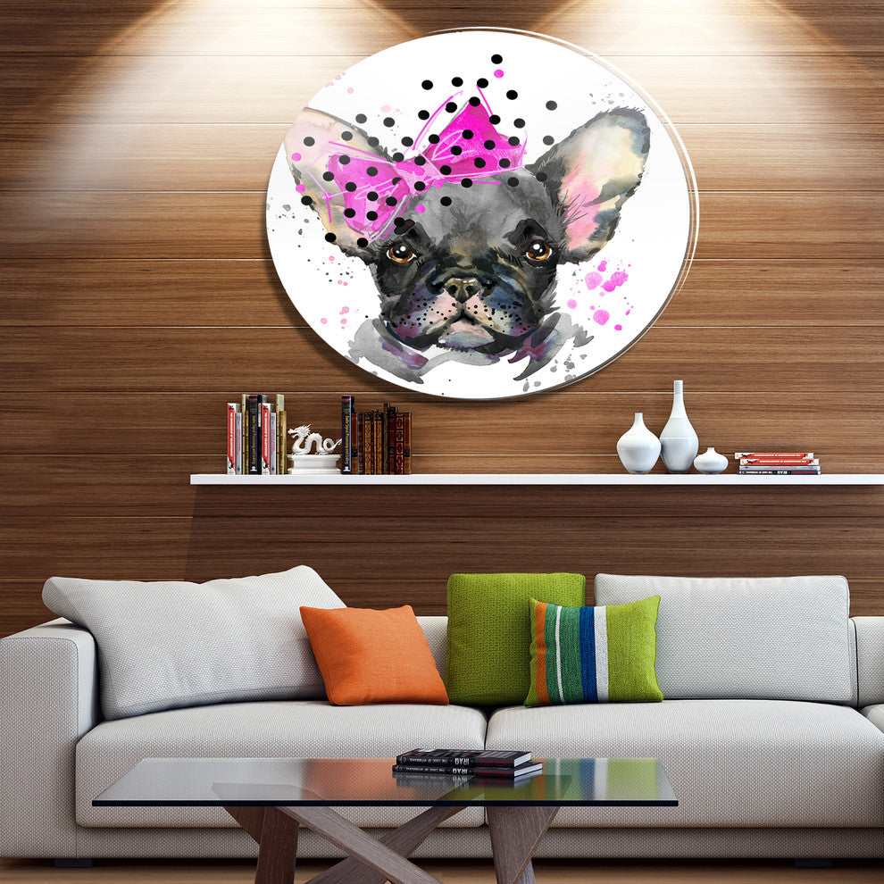 Serious French Bulldog Watercolor, Animal Disc Metal Wall Art, 23"