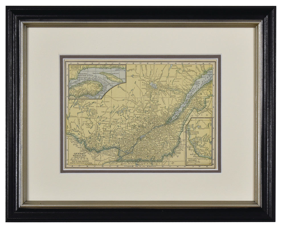 Original Vintage 1927 Quebec  Map, Framed