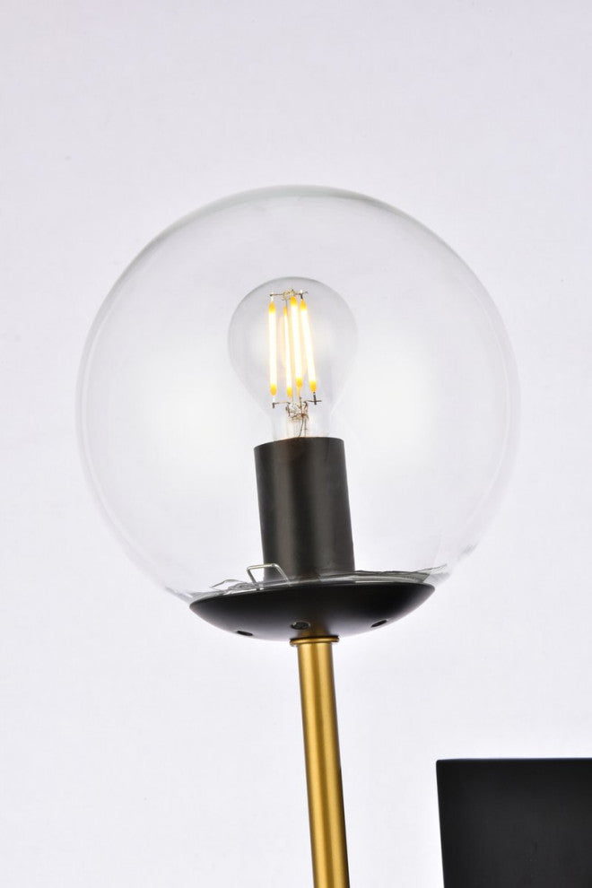 Noah 2-Light Black and Brass and Clear Glass Wall Sconce