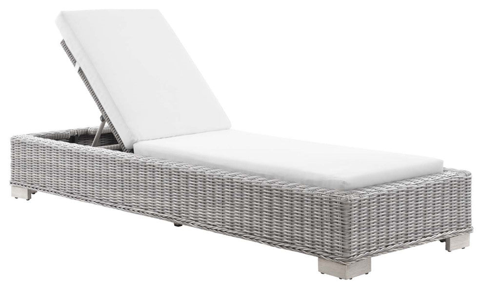 Conway Outdoor Patio Wicker Rattan Chaise Lounge Light Gray White