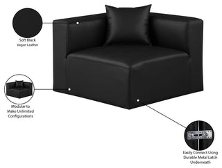 Cube Upholstered Modular Component, Black, Vegan Leather, Corner Chair
