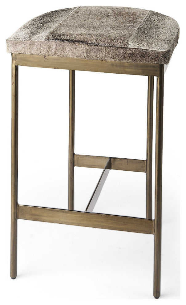 Cowhide Counter Stool With Gold Metal Frame