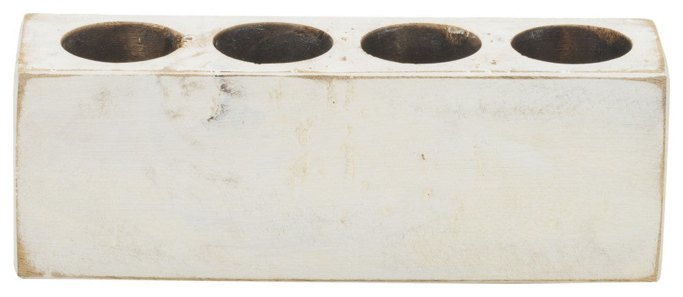 Distressed White 4 Hole Sugar Mold Candle Holder