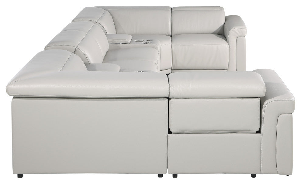 GIOVANNI 8-Piece, 4-Power Reclining Italian Leather Sectional, Light Gray