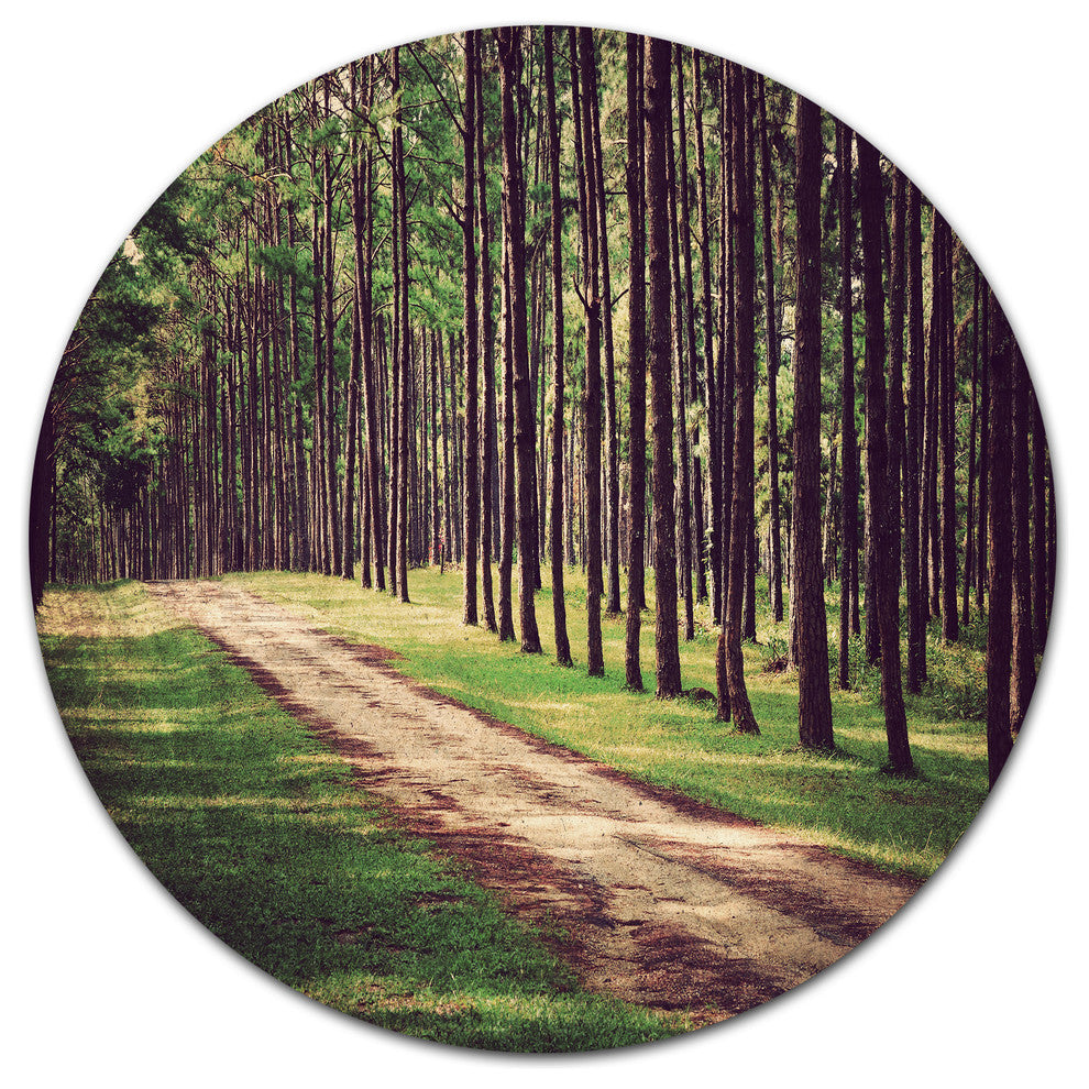 Vintage Style Forest With Pathway, Forest Round Metal Wall Art, 36"