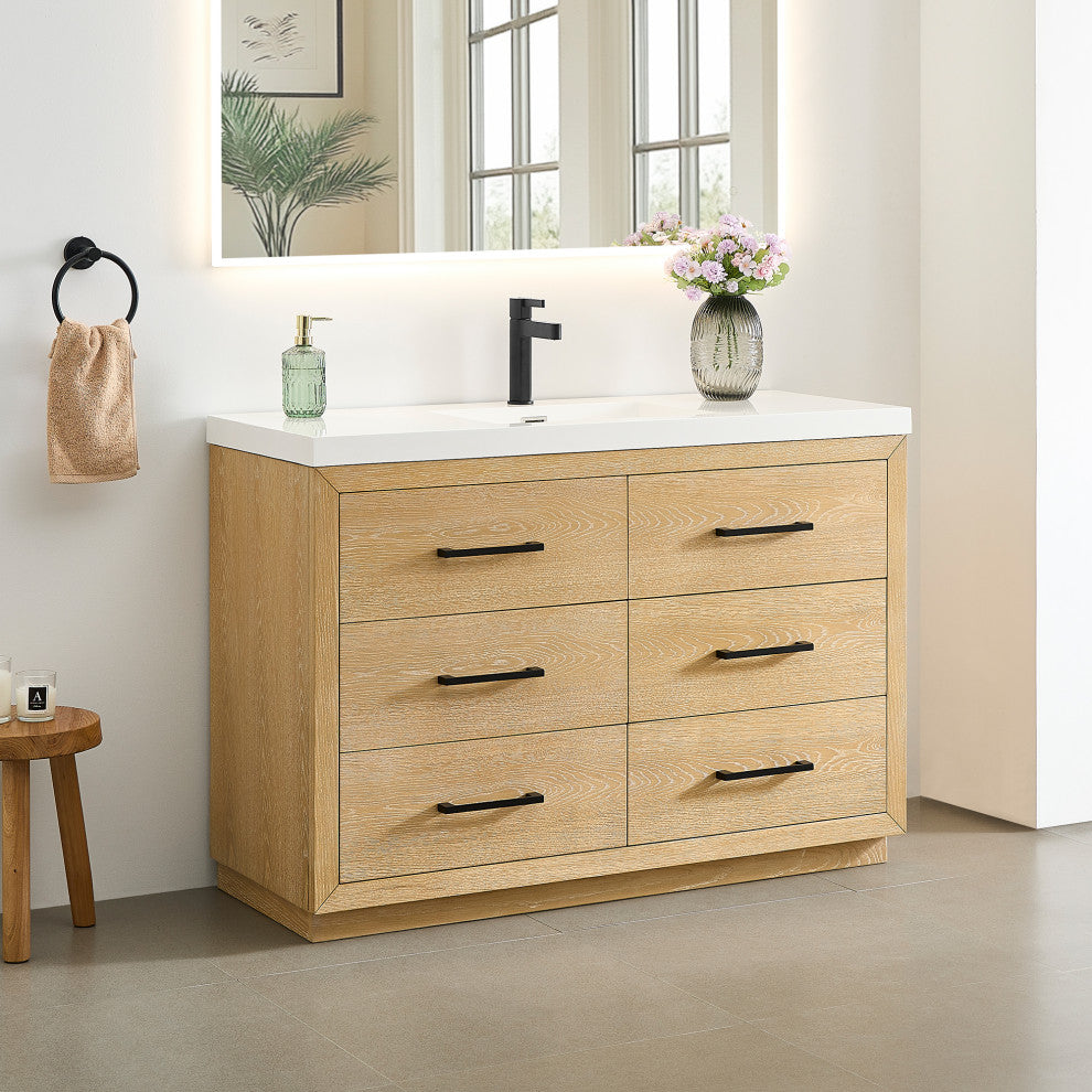 Sigrid Bathroom Vanity, White Oak, 48", No Mirror